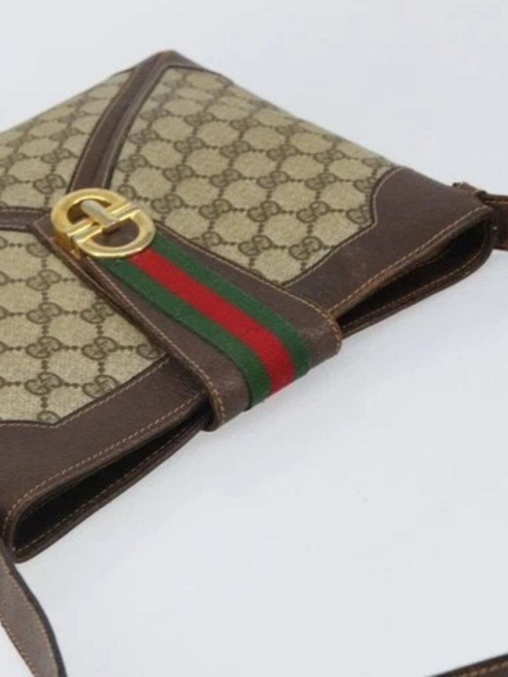 GUCCI GG Supreme Web Sherry Line Shoulder Bag PVC Beige Gold 201446 Auth 166734 - Picture 6 of 16